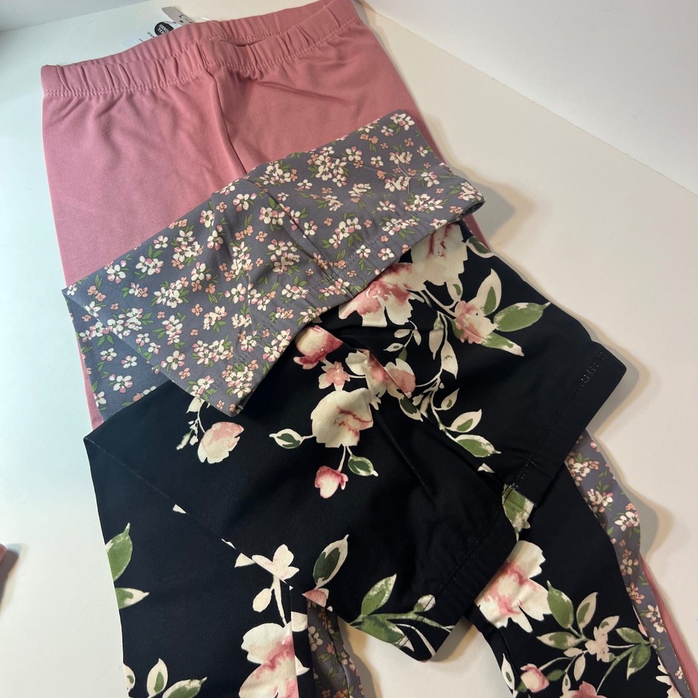 The Childrens Place 3 pack Stretch Pants Girls 5/6 NIP Pink Gray Floral Black